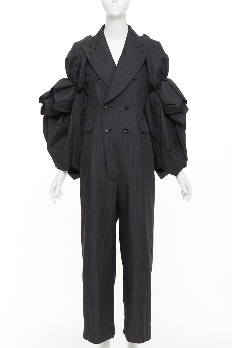 Rare COMME DES GARCONS 2013 grey pinstriped 3D ruffle sleeves 
