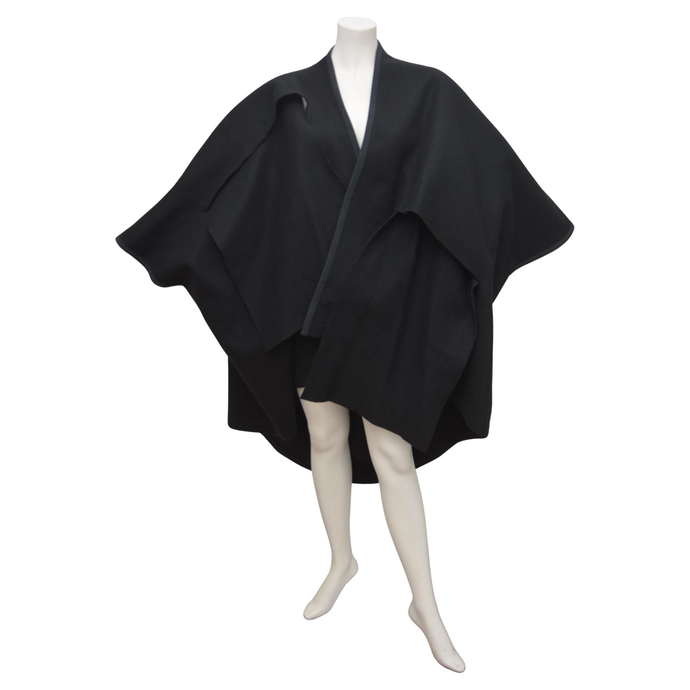 Rare Comme des Garcons Black Wool Rectangular Panels   Felt Coat FW 1983 For Sale 2