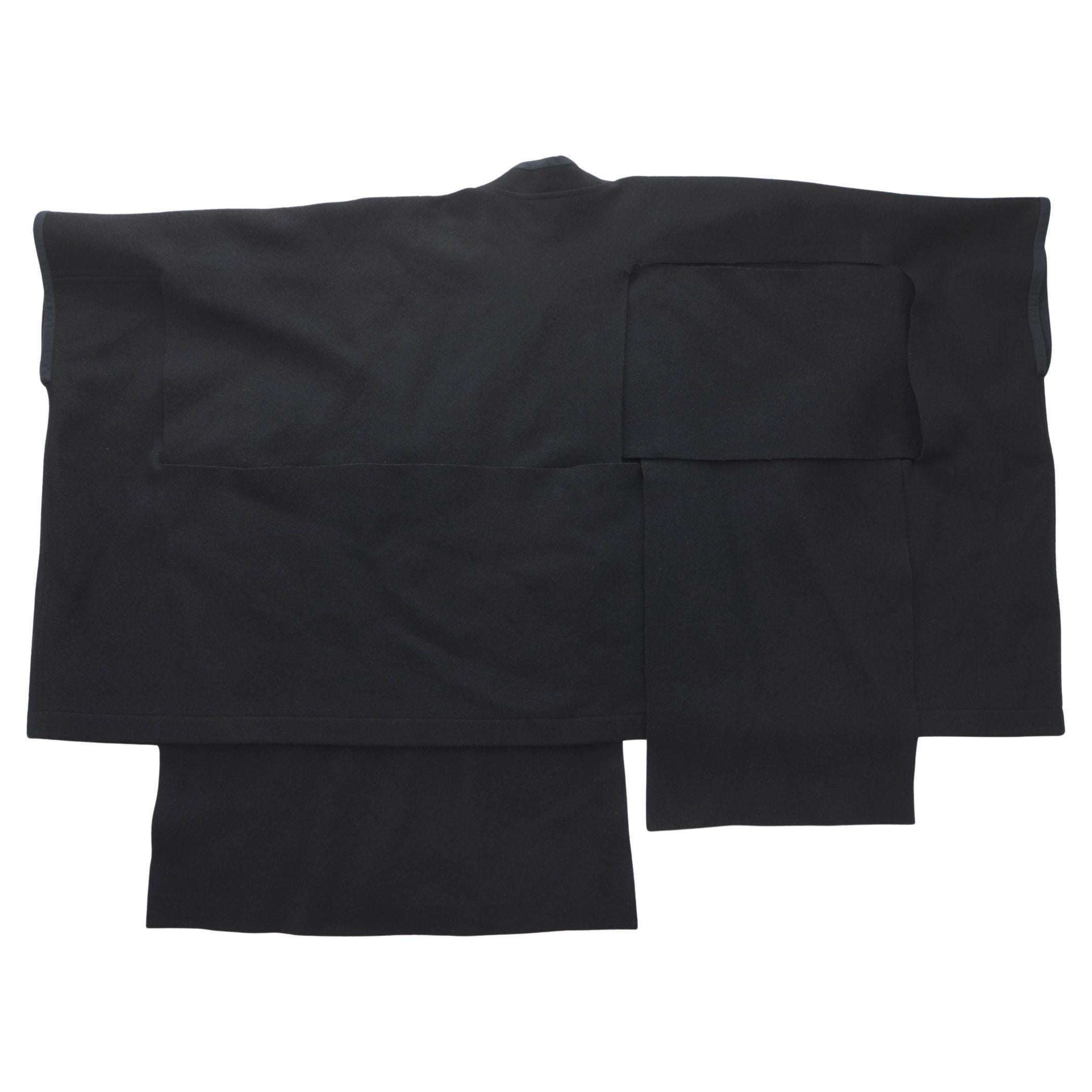 Rare Comme des Garcons Black Wool Rectangular Panels   Felt Coat FW 1983 For Sale 3