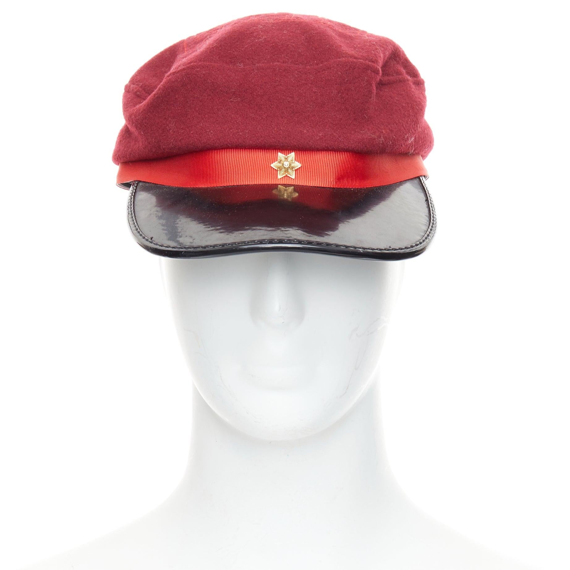 rare COMME DES GARCONS HOMME PLUS red wool blend PVC officer hat
Reference: PRWU/A00174
Brand: Comme Des Garcons
Designer: Rei Kawakubo
Collection: Homme Plus
Material: Wool, Blend, PVC
Color: Red, Black
Pattern: Solid
Closure: Slip On
Lining: Black