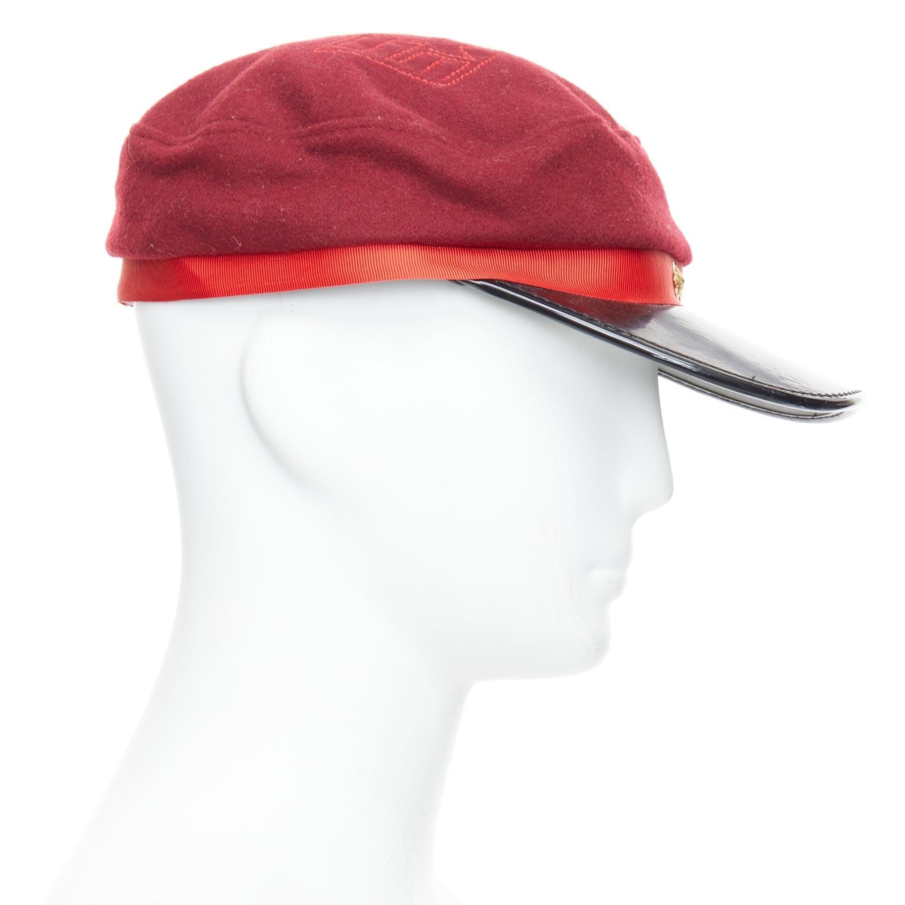 Brown rare COMME DES GARCONS HOMME PLUS red wool blend PVC officer hat For Sale