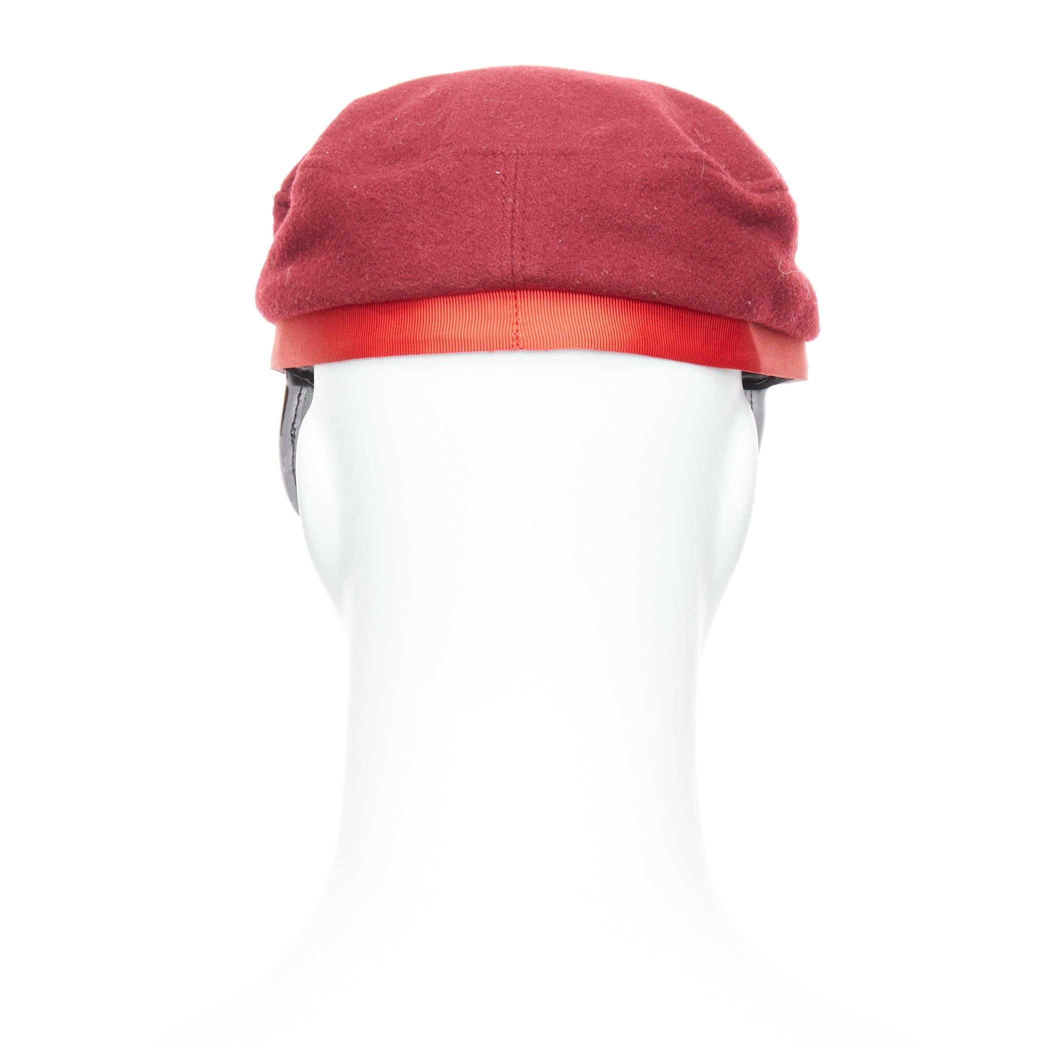 rare COMME DES GARCONS HOMME PLUS red wool blend PVC officer hat In Fair Condition For Sale In Hong Kong, NT
