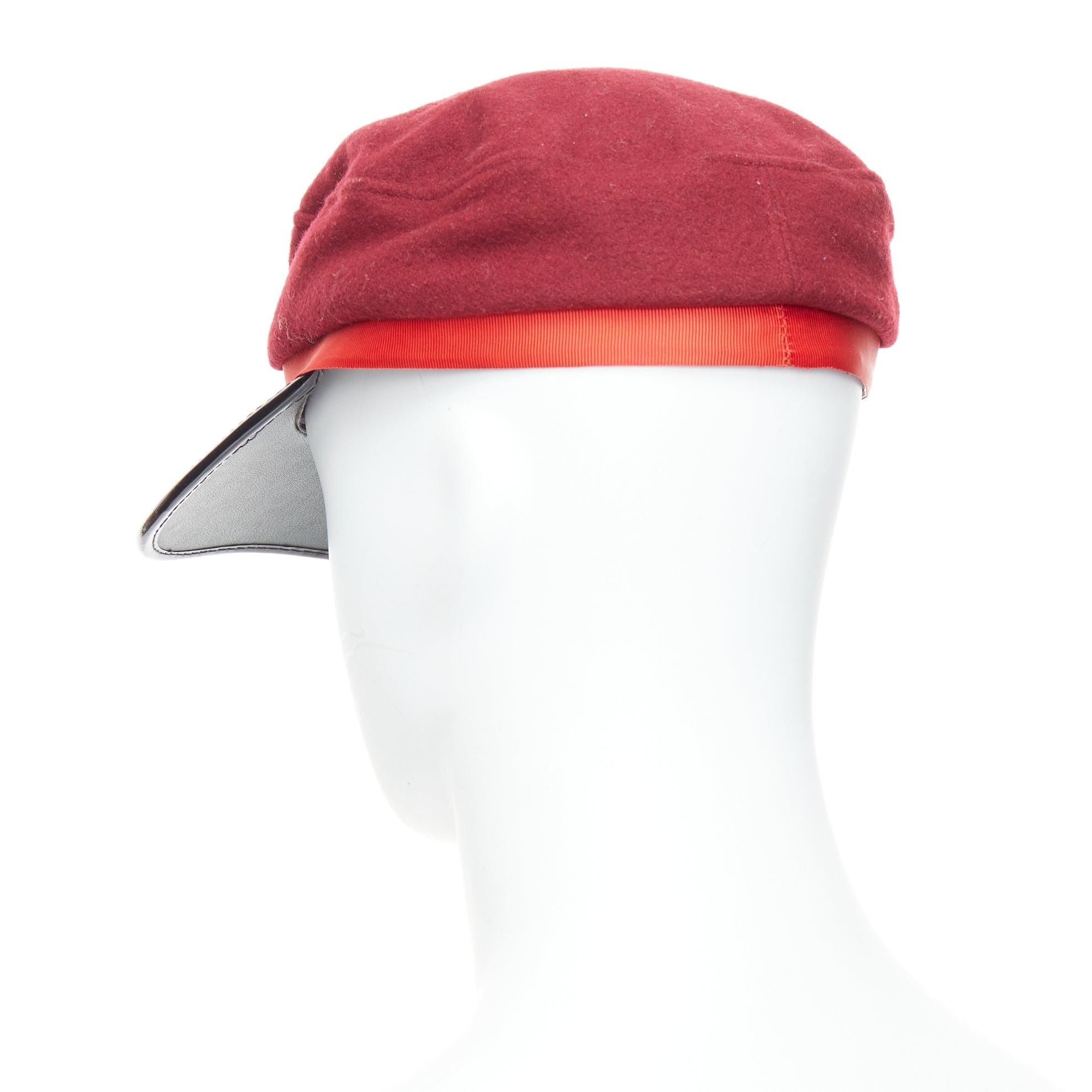 Men's rare COMME DES GARCONS HOMME PLUS red wool blend PVC officer hat For Sale