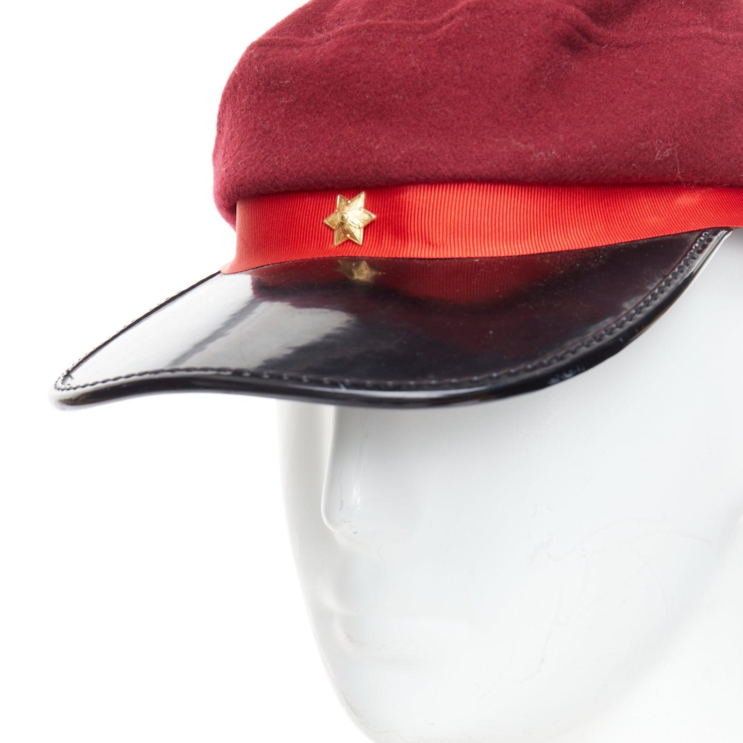 rare COMME DES GARCONS HOMME PLUS red wool blend PVC officer hat For Sale 1