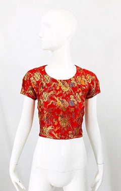 Seltenes Comme des Garcons Junya Watanabe 1990er Asian Print Lipstick Red Crop Top