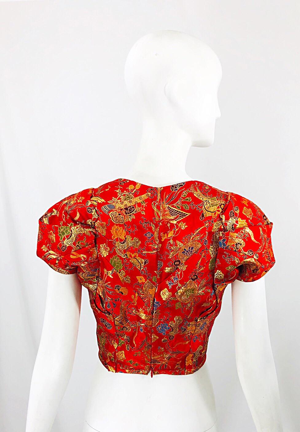Rare Comme des Garcons Junya Watanabe 1990s Asian Print Lipstick Red Crop Top In Excellent Condition In San Diego, CA