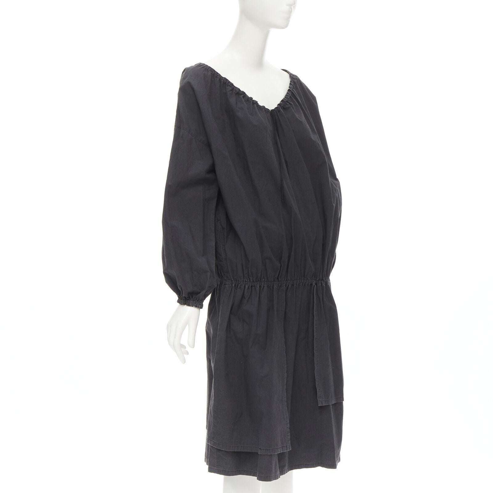 Black rare COMME DES GARCONS Vintage 1980's Beggar Look washed cotton bishop dress For Sale