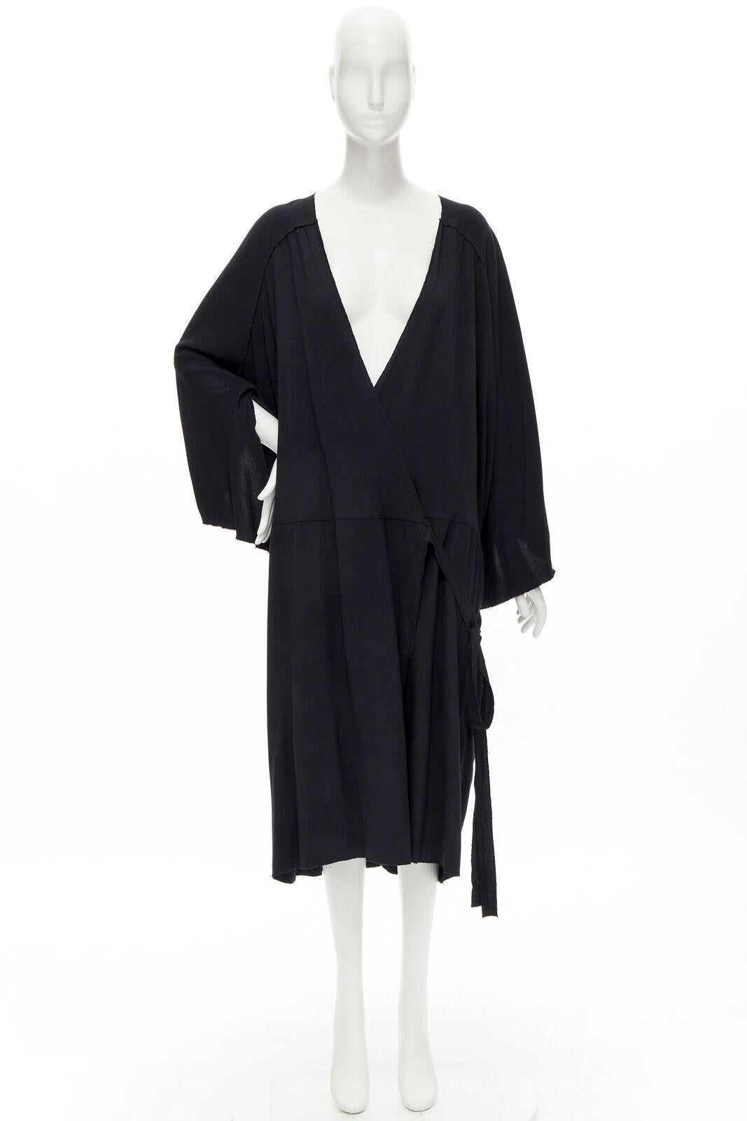 rare COMME DES GARCONS Vintage 1980's black asymmetric wrap kimono robe dress For Sale 6