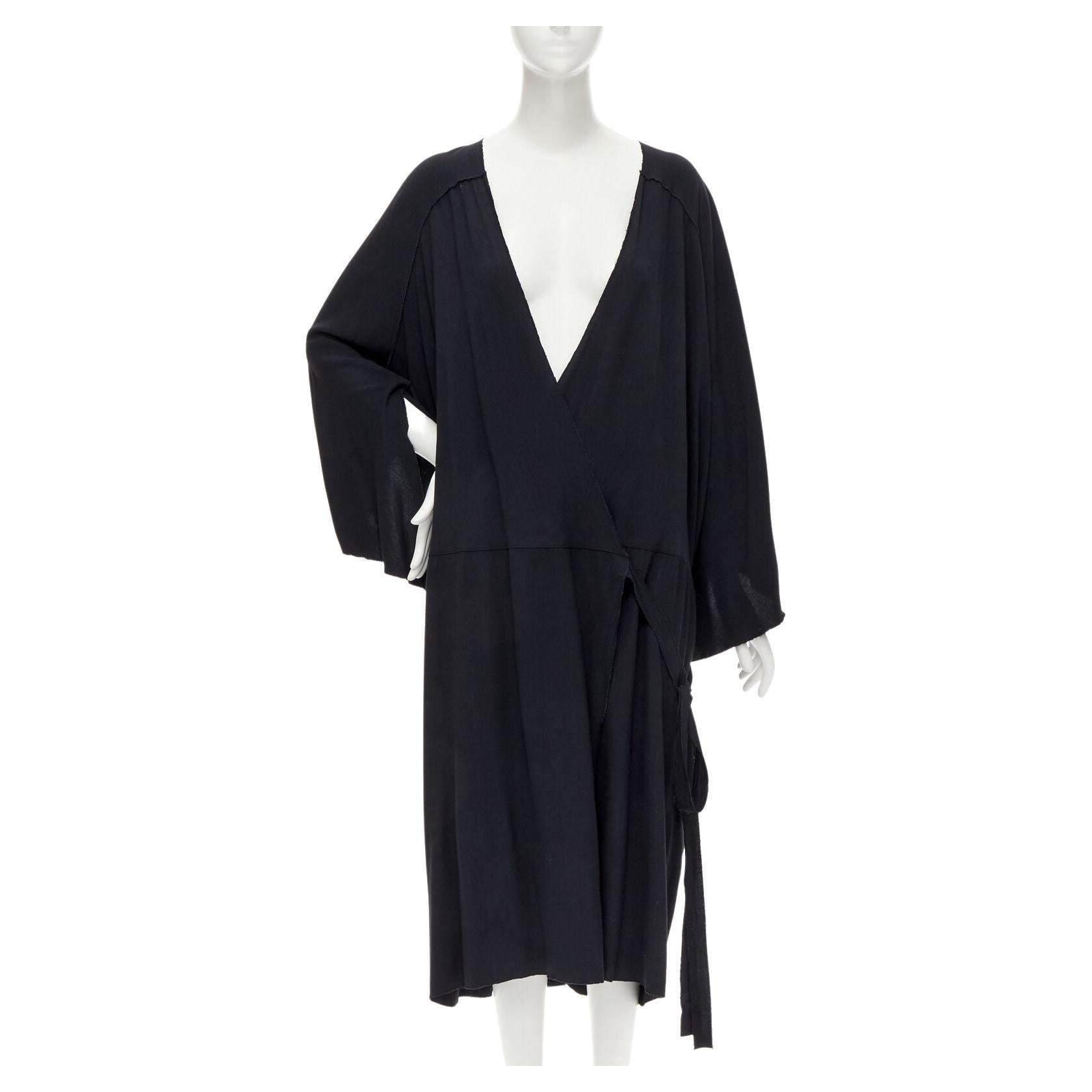 rare COMME DES GARCONS Vintage 1980's black asymmetric wrap kimono robe dress For Sale