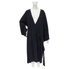 rare COMME DES GARCONS Vintage 1980's black asymmetric wrap kimono robe dress
