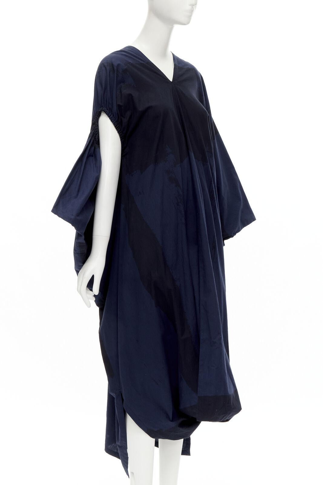 Black rare COMME DES GARCONS Vintage 1980's blue brushstroke angular trapeze dress For Sale