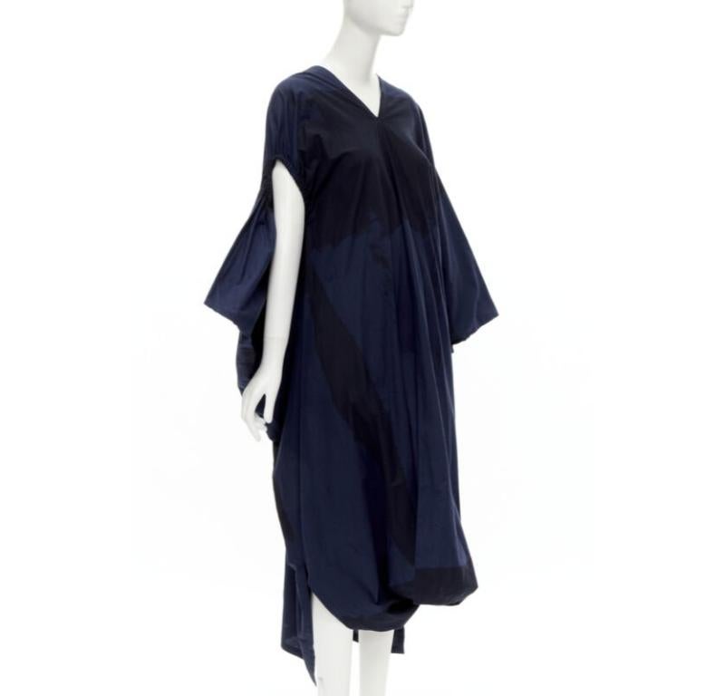 Black rare COMME DES GARCONS Vintage 1980's blue brushstroke angular trapeze dress For Sale