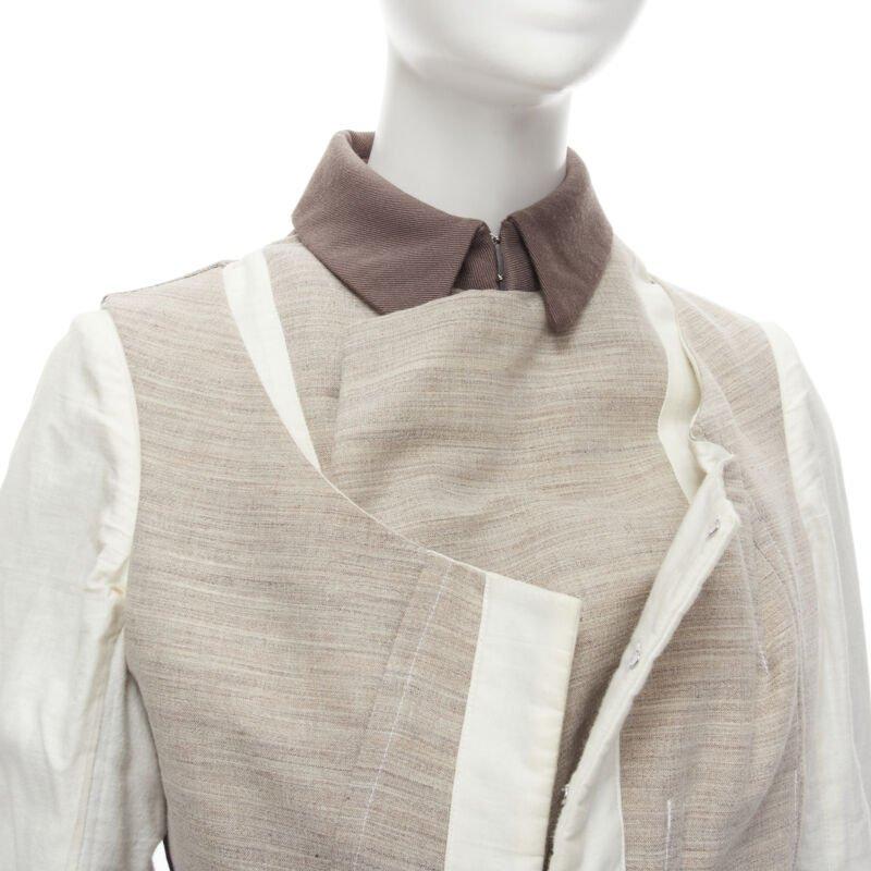 rare COMME DES GARCONS Vintage 1998 Runway patchwork inside out  jacket skirt S
Reference: CRTI/A00582
Brand: Comme Des Garcons
Designer: Rei Kawakubo
Collection: 1998 - Runway
Material: Feels like linen
Color: Beige, Off White
Pattern:
