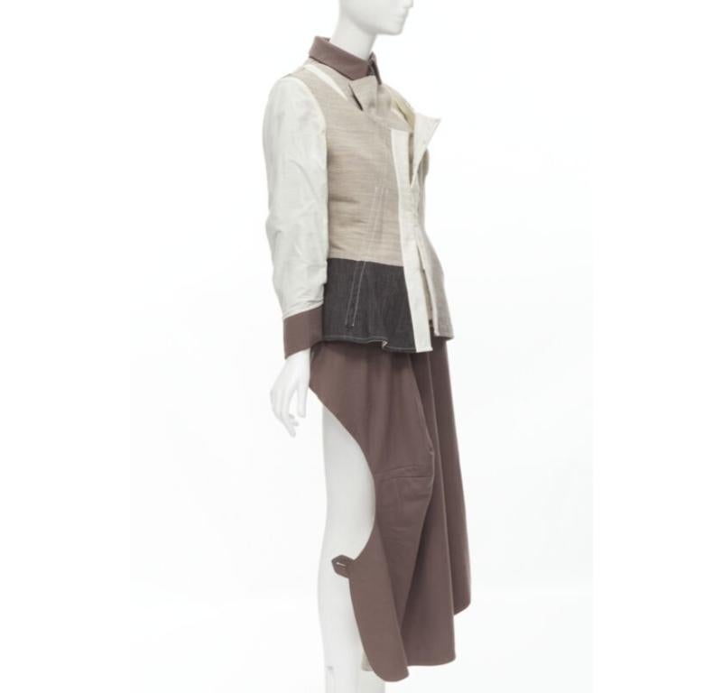 Gris COMME DES GARCONS Rare patchwork de défilé vintage à l'intérieur et à l'extérieur, 1998  veste jupe S en vente