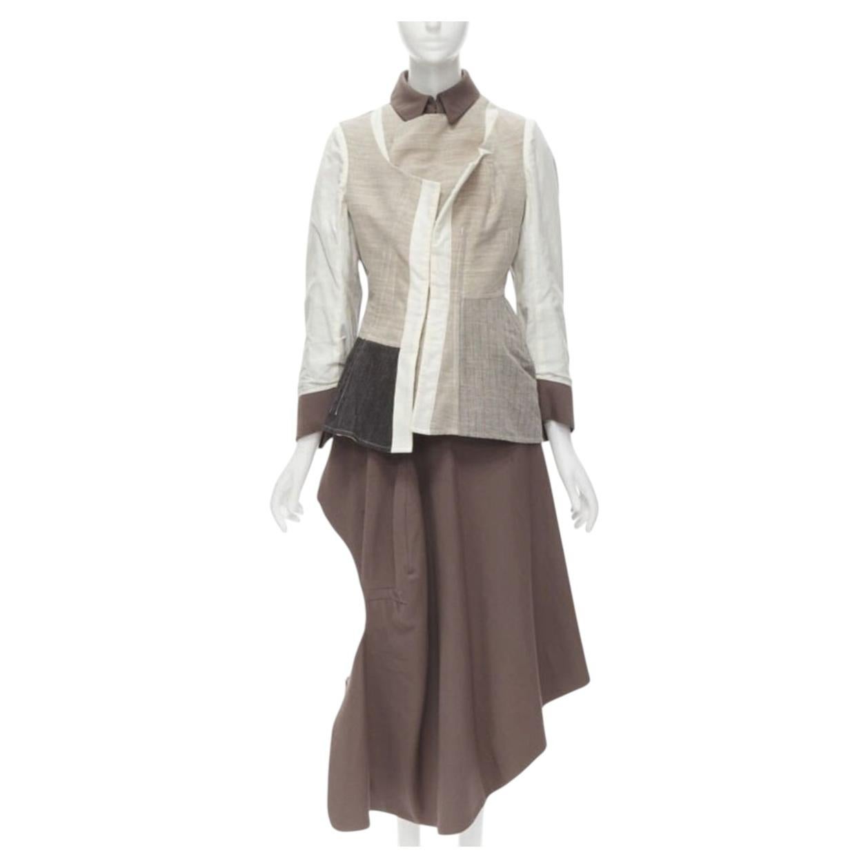 Pre-owned Comme Des Garçons Rare Comme Des Garcons Vintage 1998 Runway Patchwork Inside Out Jacket Skirt S In Gray