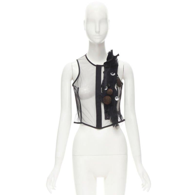 rare COMME DES GARCONS Vintage 2004 Runway crystals felt balls sheer vest S For Sale 5