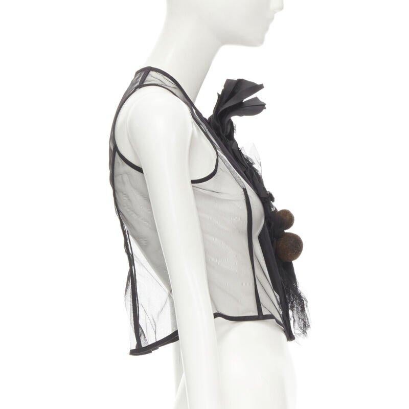 rare COMME DES GARCONS Vintage 2004 Runway crystals felt balls sheer vest S In Excellent Condition For Sale In Hong Kong, NT