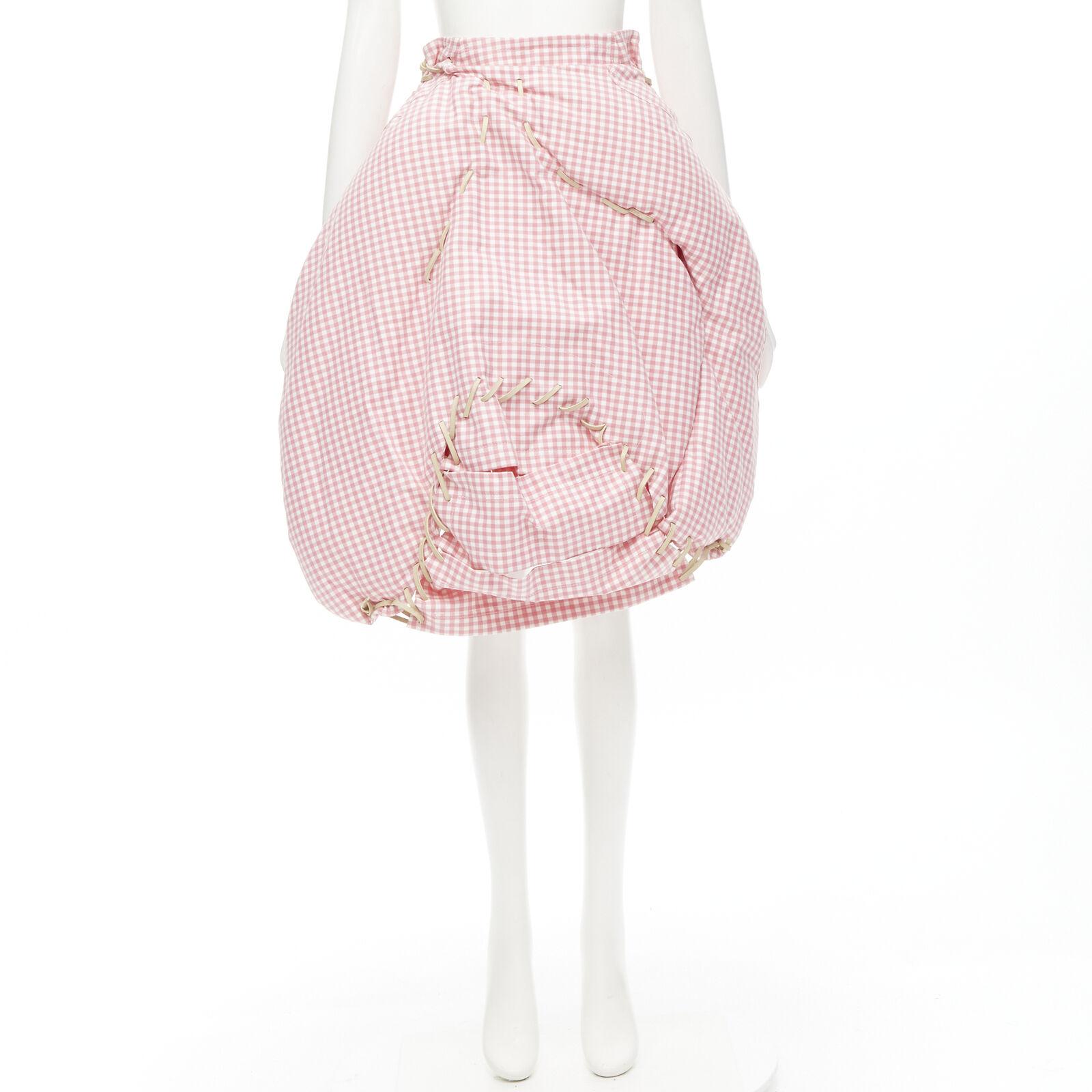 rare COMME DES GARCONS Vintage 2004 Runway pink checked  Punk balloon skirt For Sale 8
