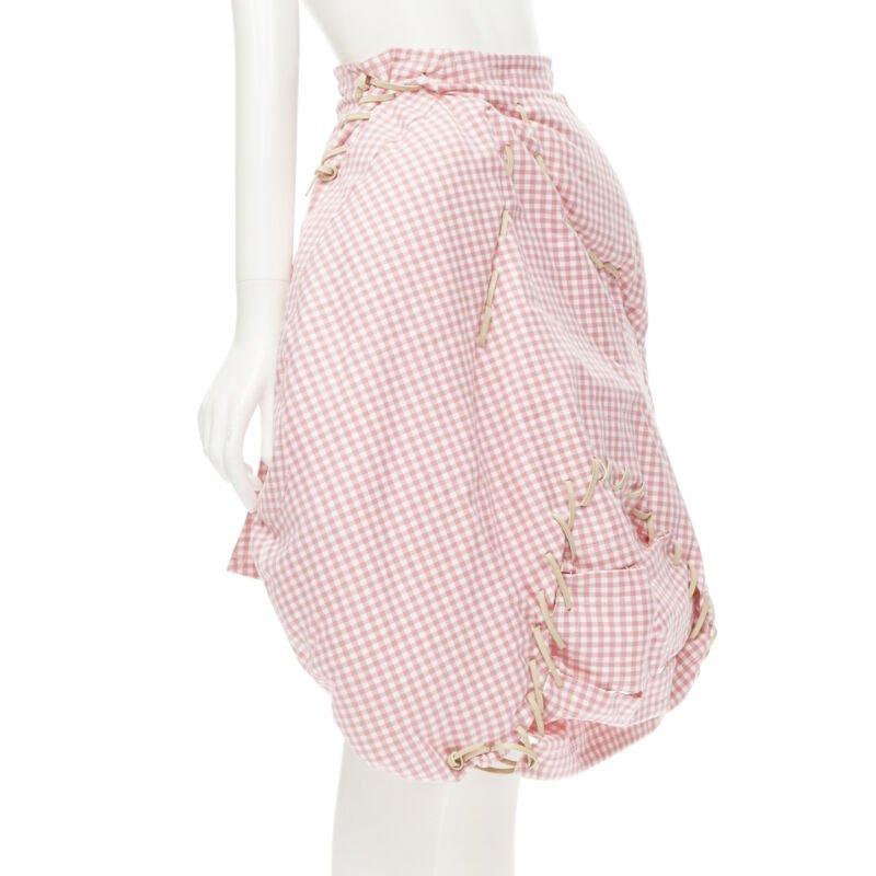Beige rare COMME DES GARCONS Vintage 2004 Runway pink checked  Punk balloon skirt For Sale