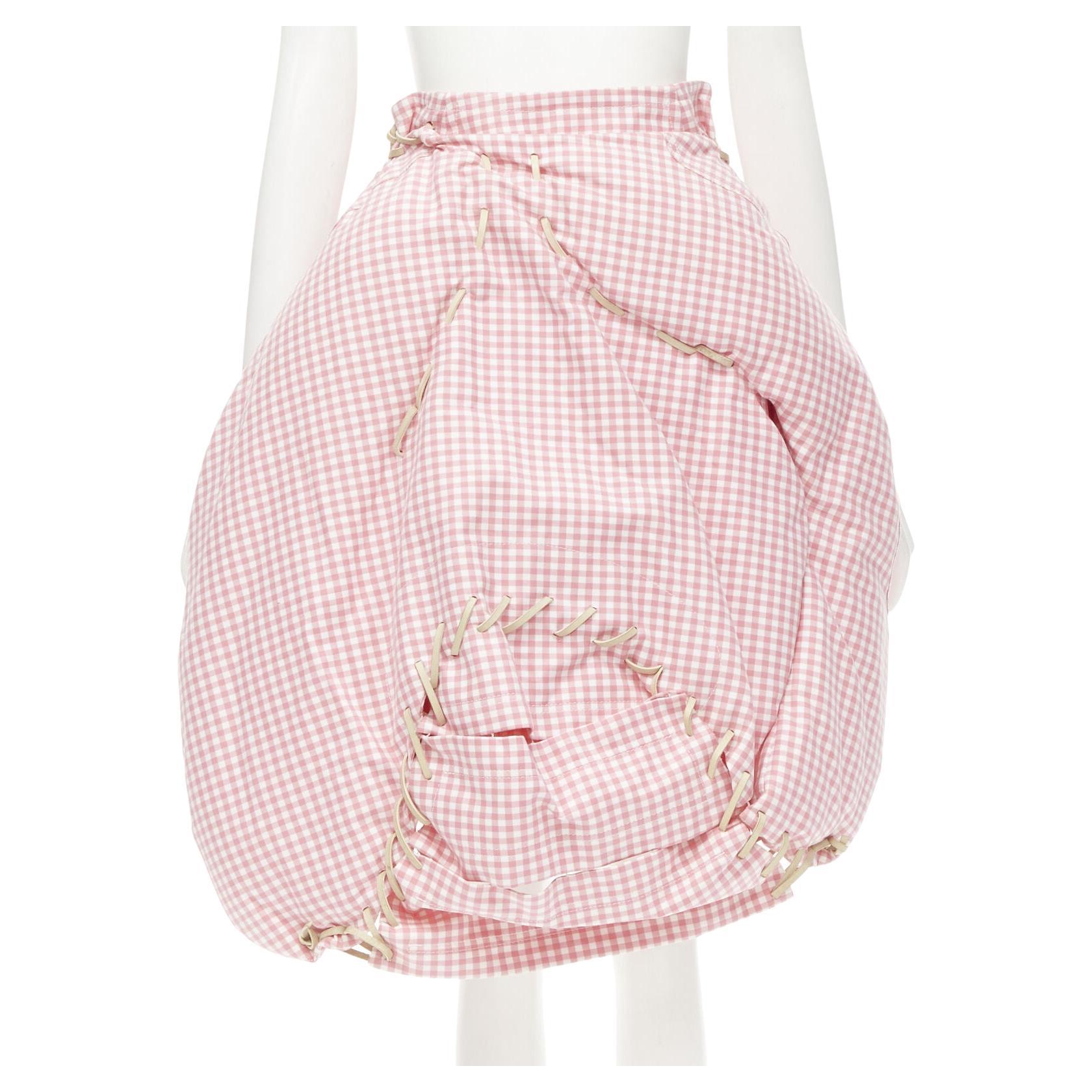 rare COMME DES GARCONS Vintage 2004 Runway pink checked  Punk balloon skirt For Sale