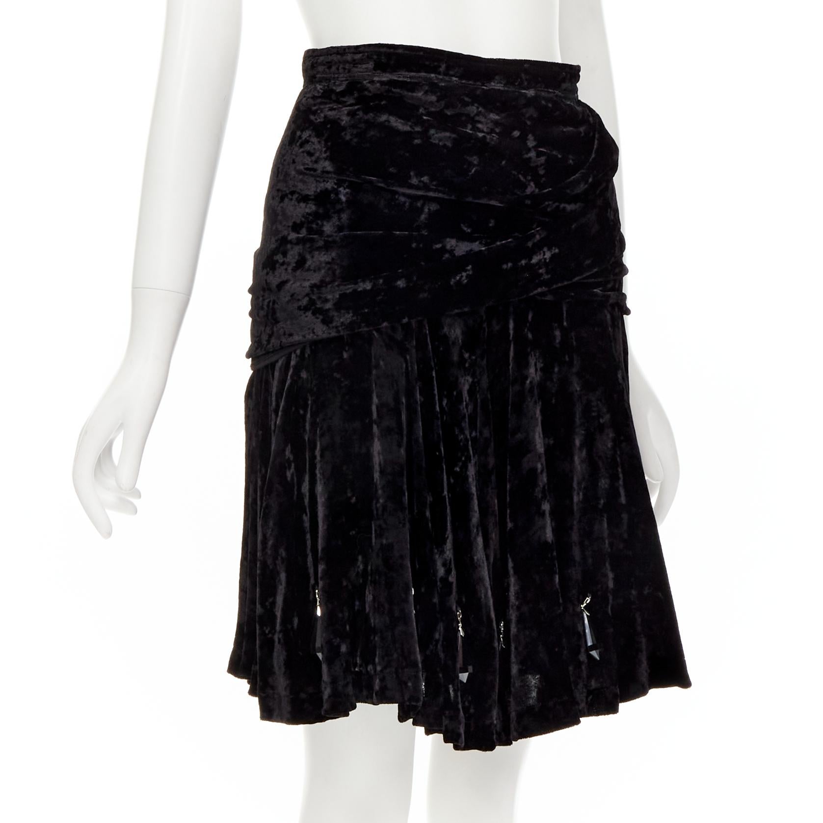 Black rare COMME DES GARCONS Vintage black crushed velvet teardrop crystals skirt M For Sale