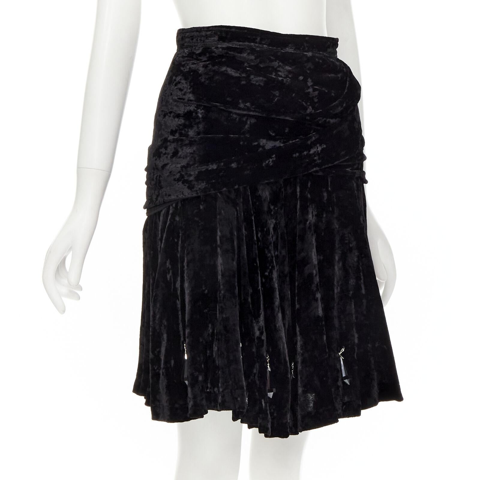 Black rare COMME DES GARCONS Vintage black crushed velvet teardrop crystals skirt M