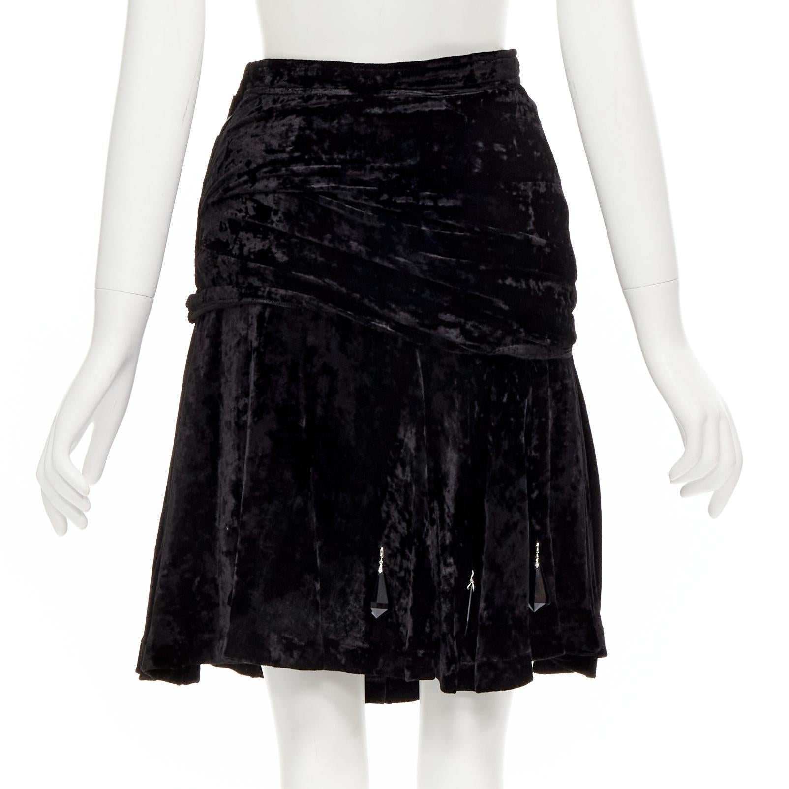 Women's rare COMME DES GARCONS Vintage black crushed velvet teardrop crystals skirt M For Sale