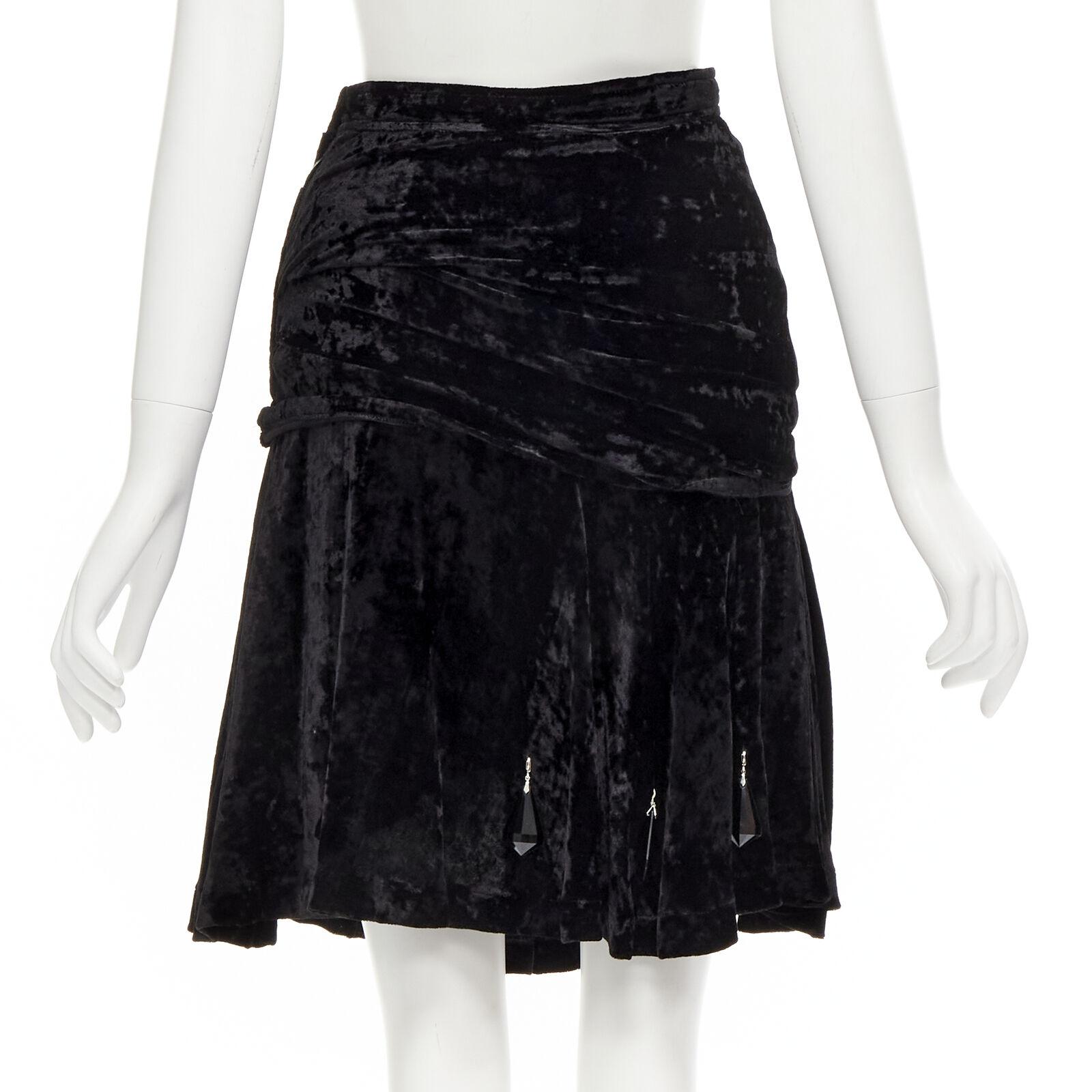 Women's rare COMME DES GARCONS Vintage black crushed velvet teardrop crystals skirt M