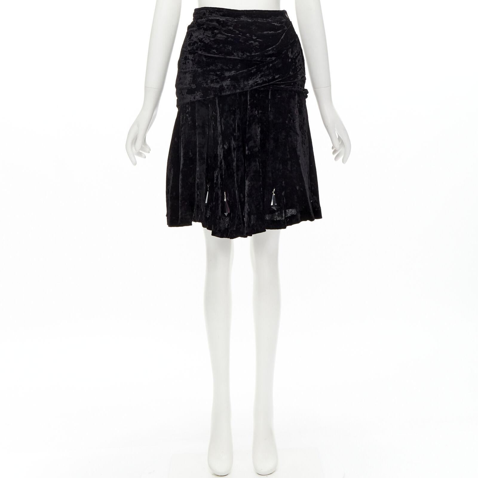 rare COMME DES GARCONS Vintage black crushed velvet teardrop crystals skirt M 4