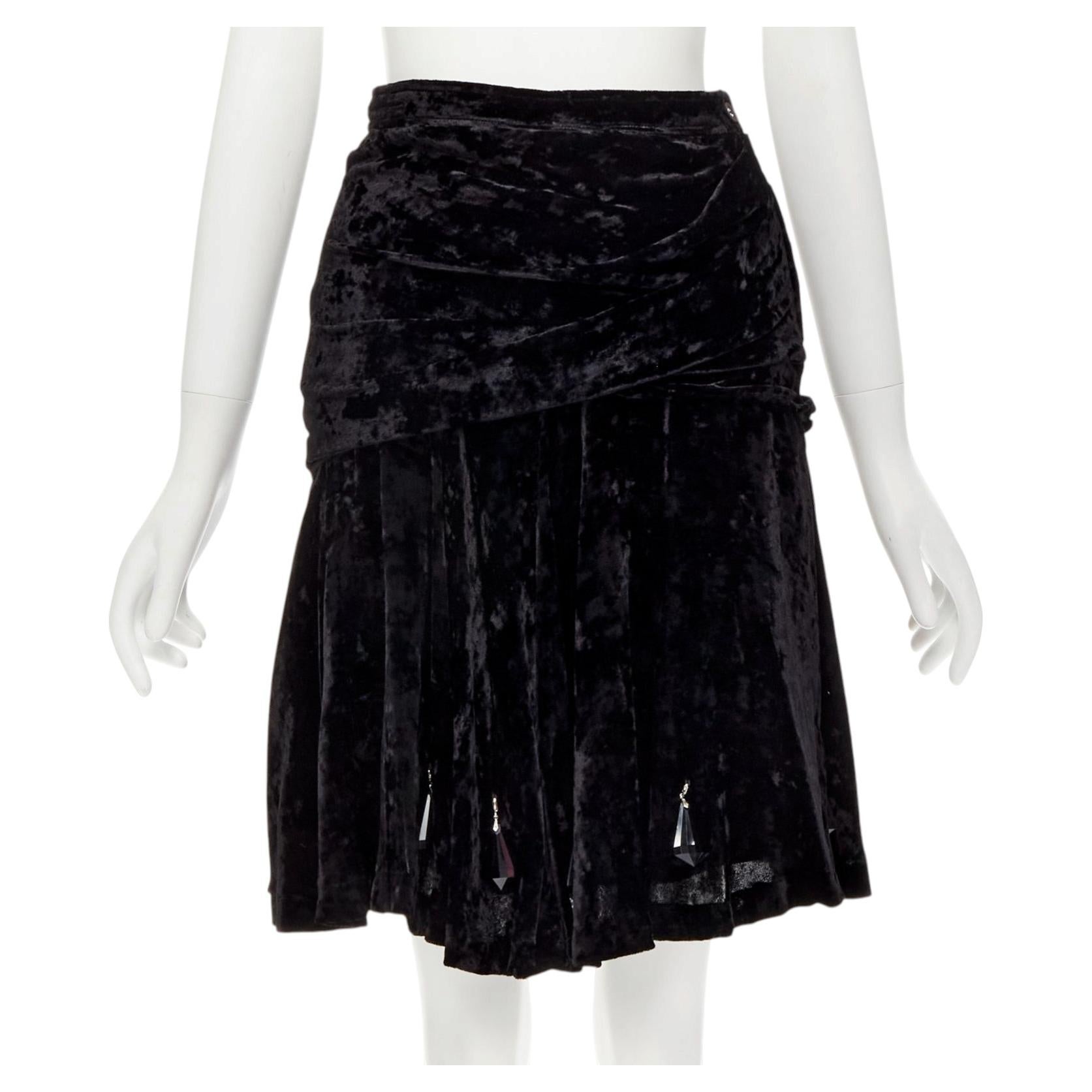 raro COMME DES GARCONS Vintage negro aplastado terciopelo lágrima cristales falda M