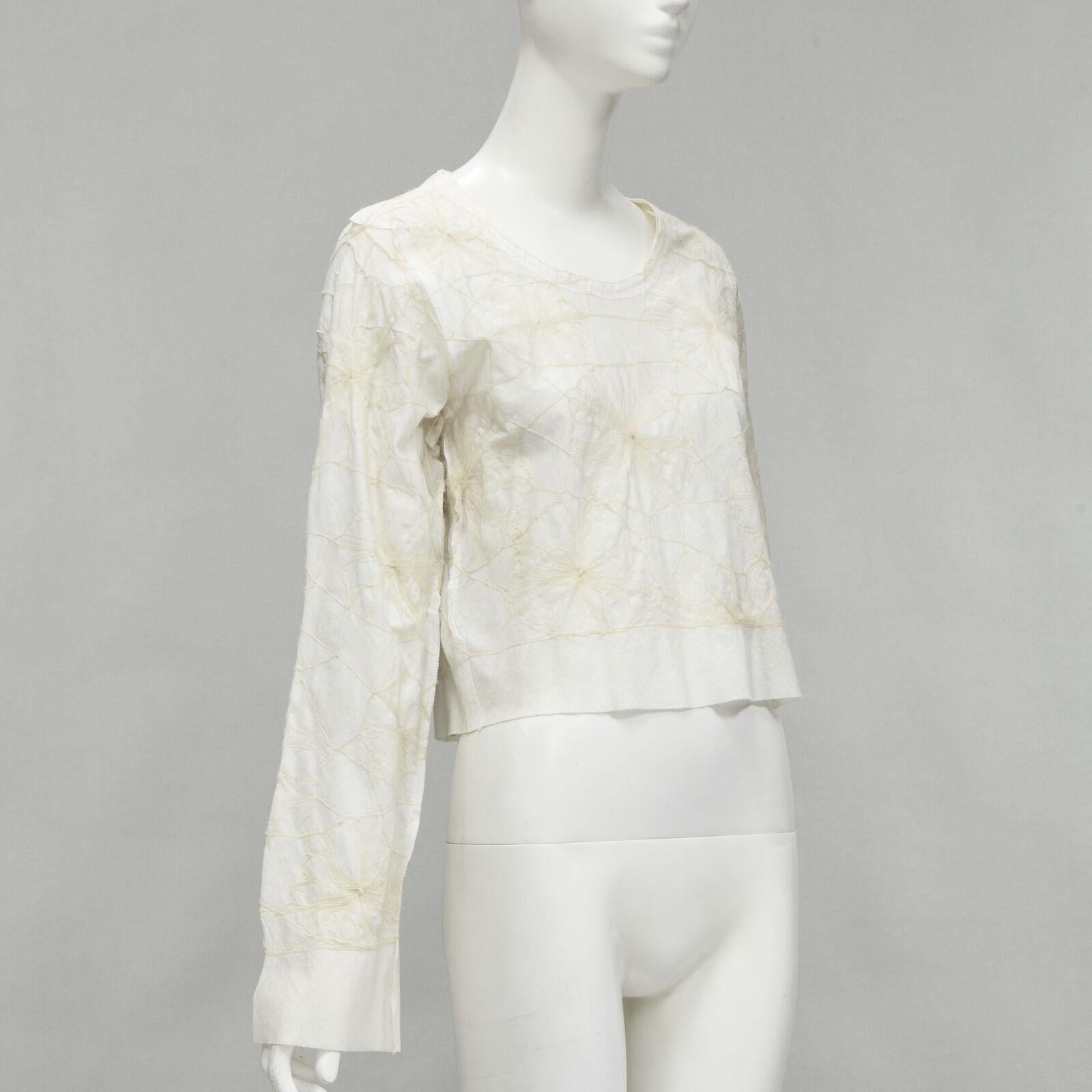 rare COMME DES GARCONS Vintage white linen floral web embroidery crop top S In Excellent Condition For Sale In Hong Kong, NT