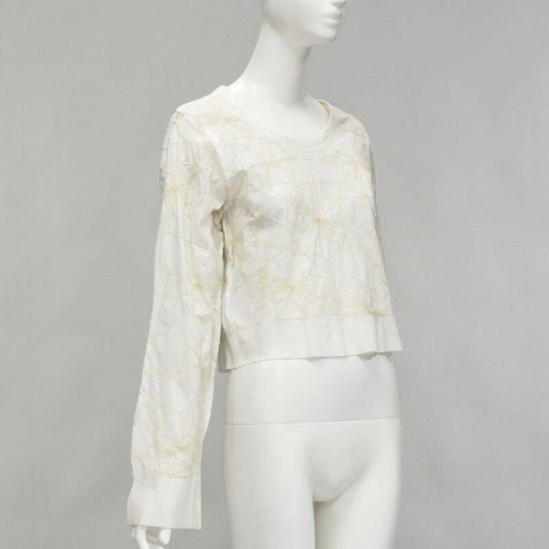 Gray rare COMME DES GARCONS Vintage white linen floral web embroidery crop top S For Sale