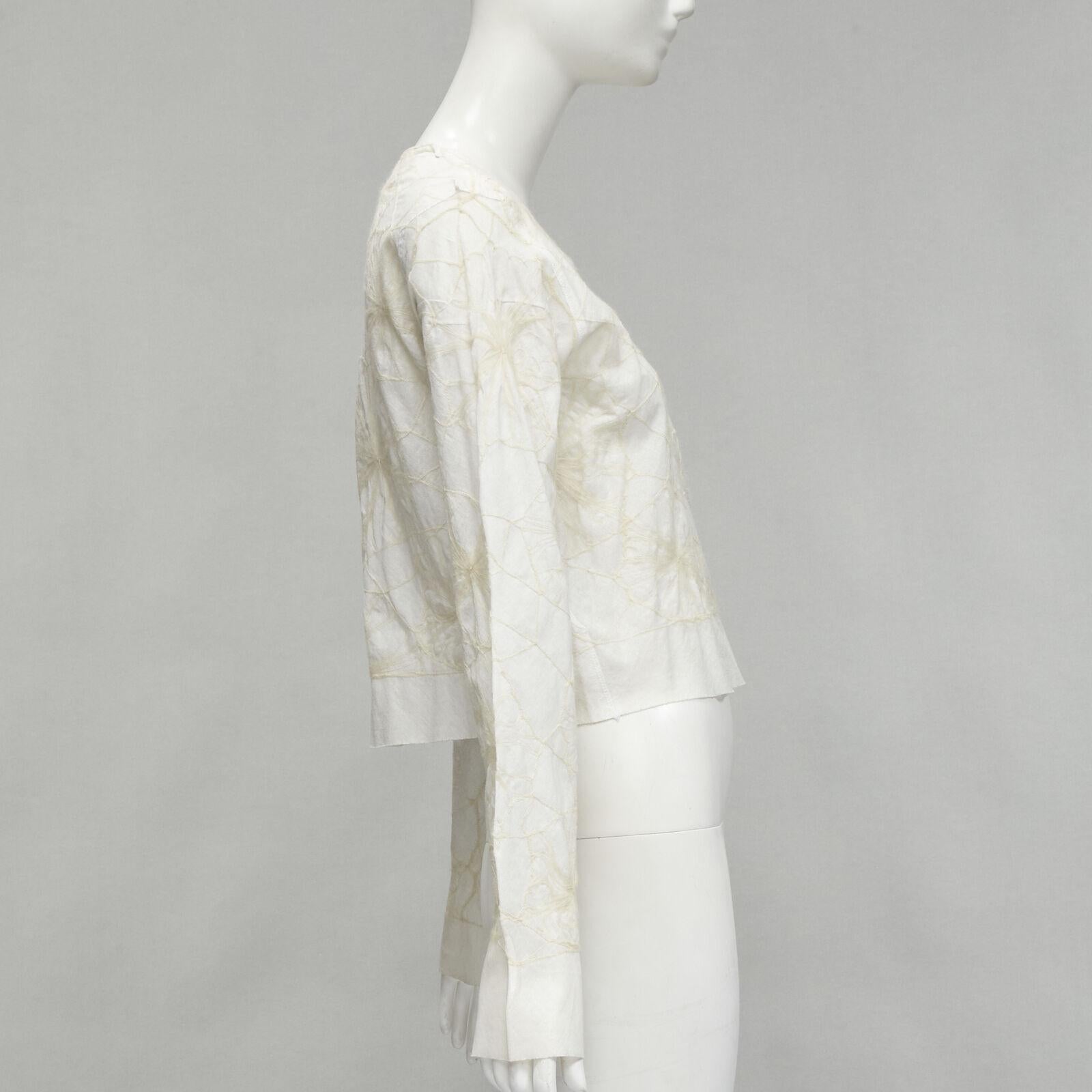Women's rare COMME DES GARCONS Vintage white linen floral web embroidery crop top S For Sale