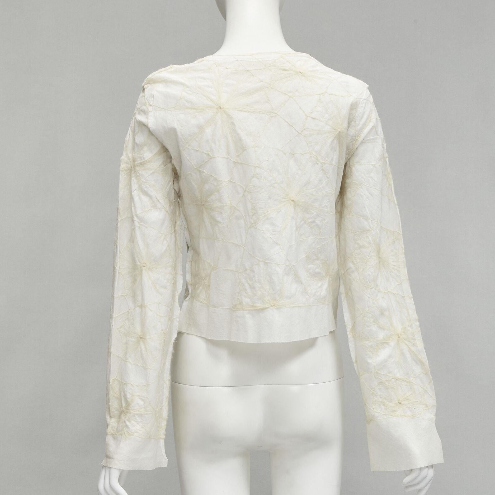 rare COMME DES GARCONS Vintage white linen floral web embroidery crop top S For Sale 1