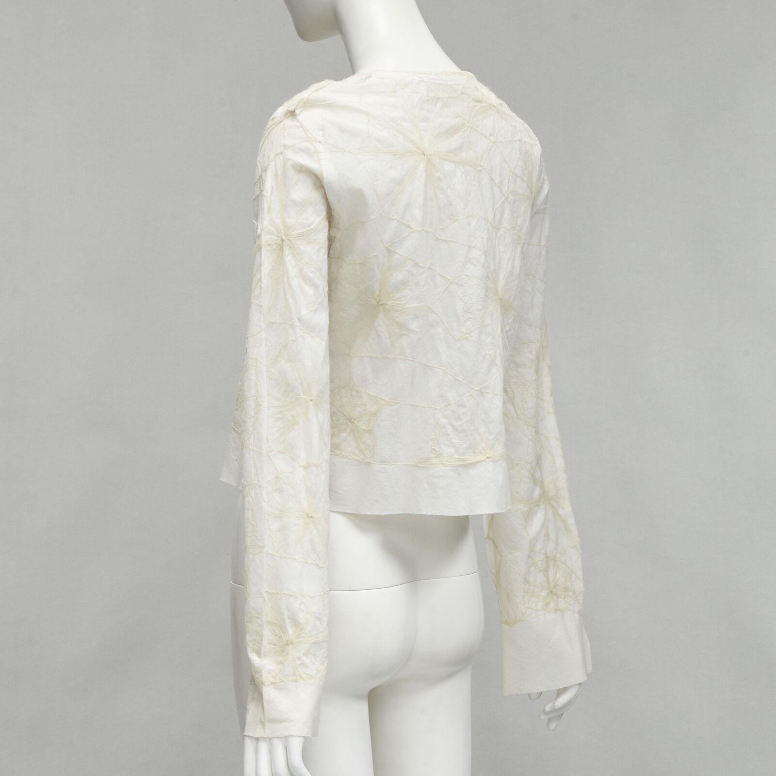 rare COMME DES GARCONS Vintage white linen floral web embroidery crop top S For Sale 2