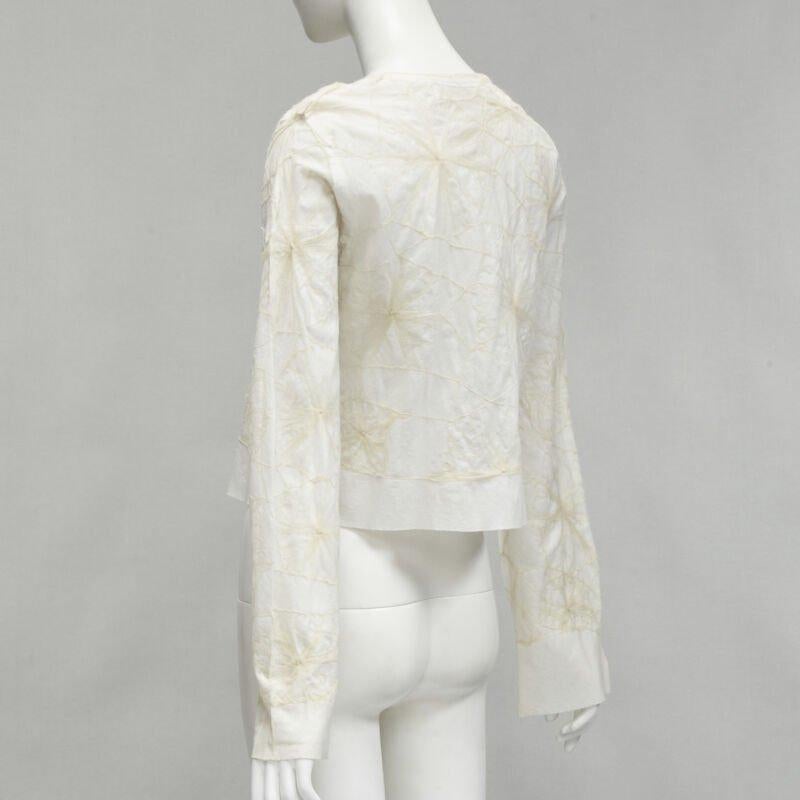rare COMME DES GARCONS Vintage white linen floral web embroidery crop top S For Sale 1