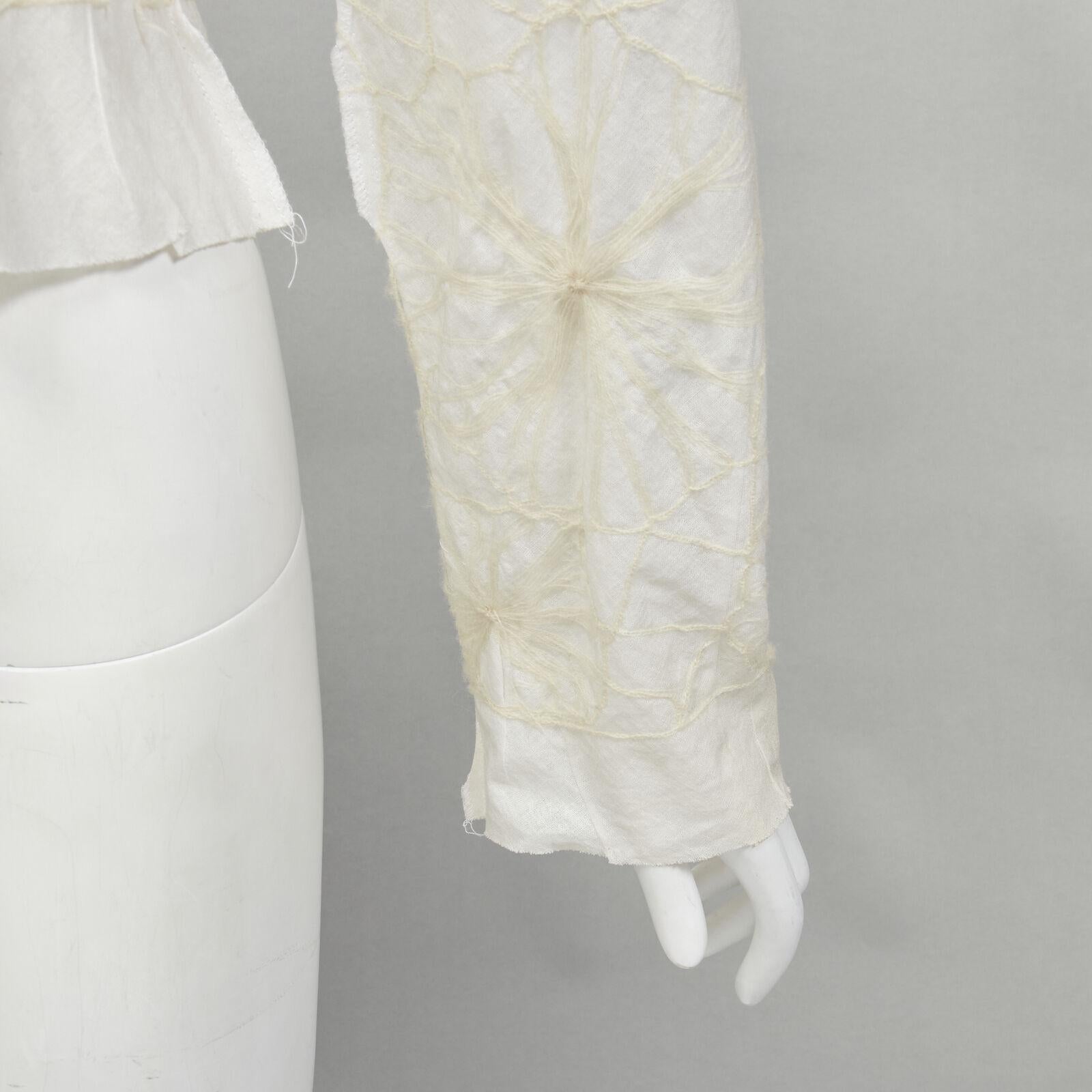 rare COMME DES GARCONS Vintage white linen floral web embroidery crop top S For Sale 3