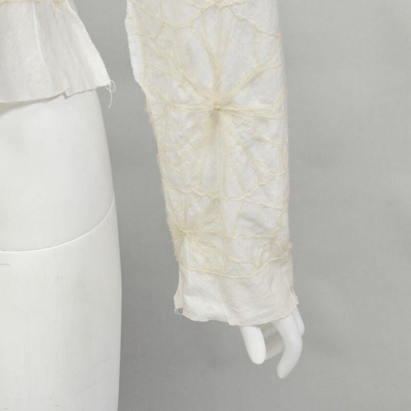 rare COMME DES GARCONS Vintage white linen floral web embroidery crop top S For Sale 2