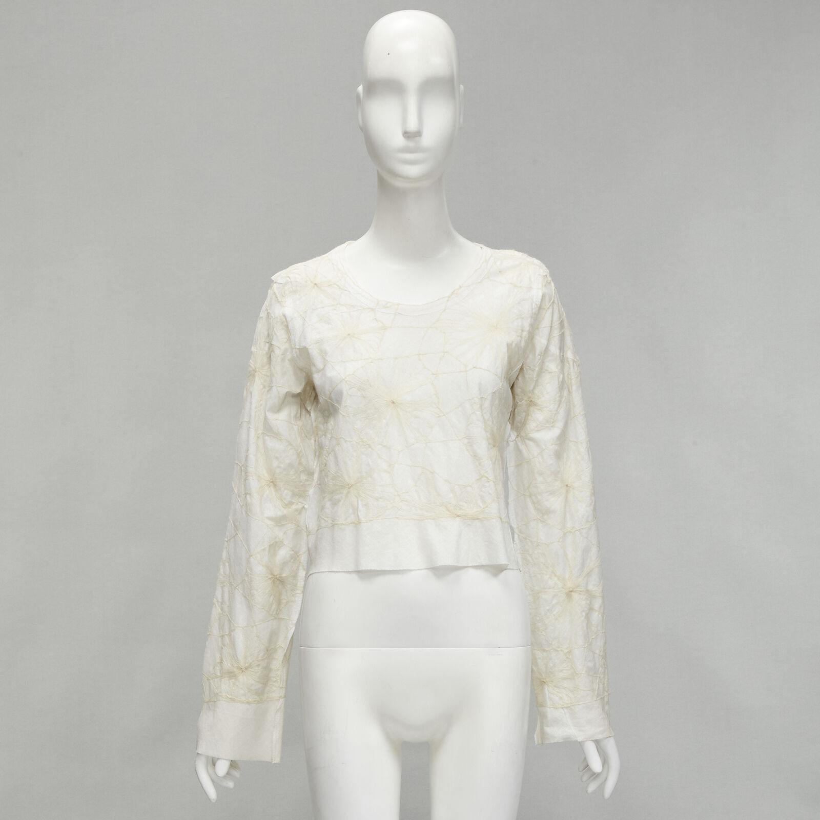 rare COMME DES GARCONS Vintage white linen floral web embroidery crop top S For Sale 5