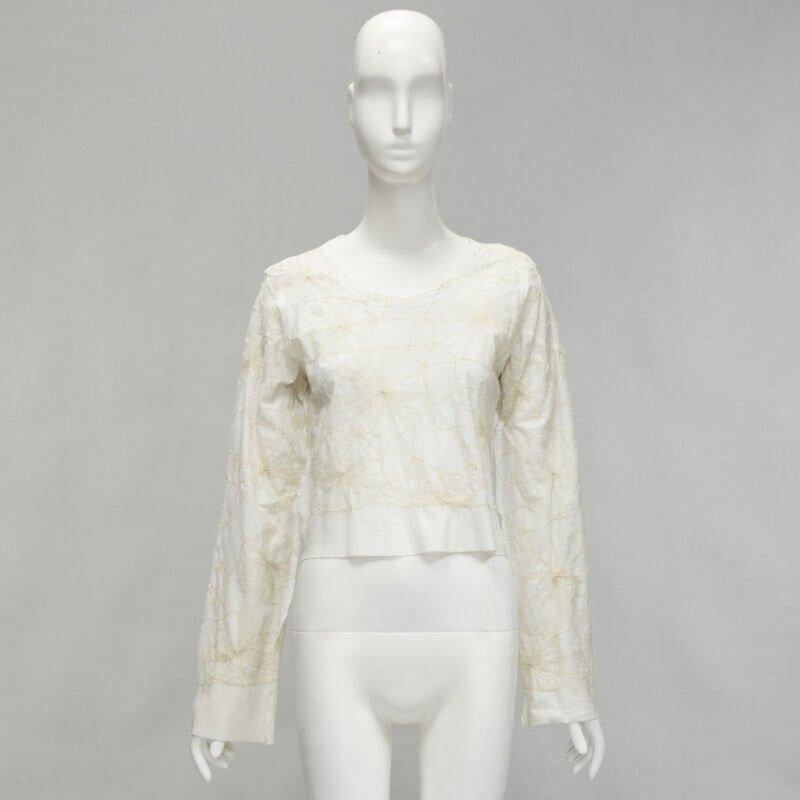 rare COMME DES GARCONS Vintage white linen floral web embroidery crop top S For Sale 4