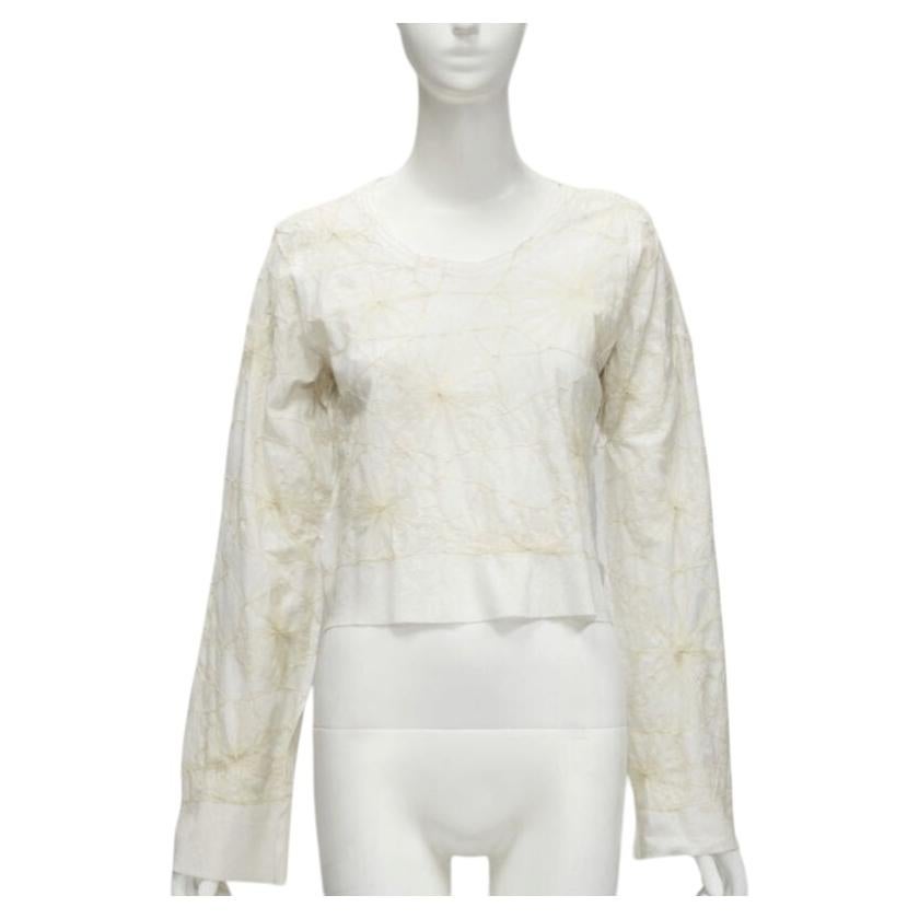 Pre-owned Comme Des Garçons Rare Comme Des Garcons Vintage White Linen Floral Web Embroidery Crop Top S
