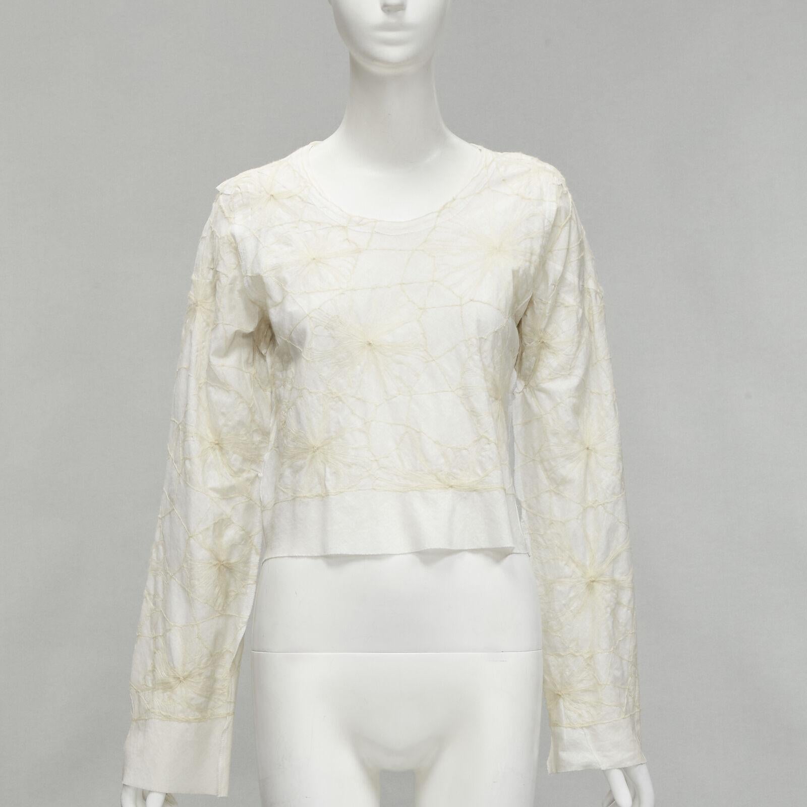 rare COMME DES GARCONS Vintage white linen floral web embroidery crop top S For Sale