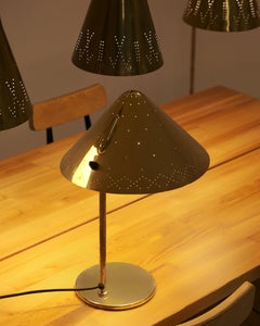 Rare Commissioned Paavo Tynell Perforated Brass Table Lamp, Taito Oy, 1950s