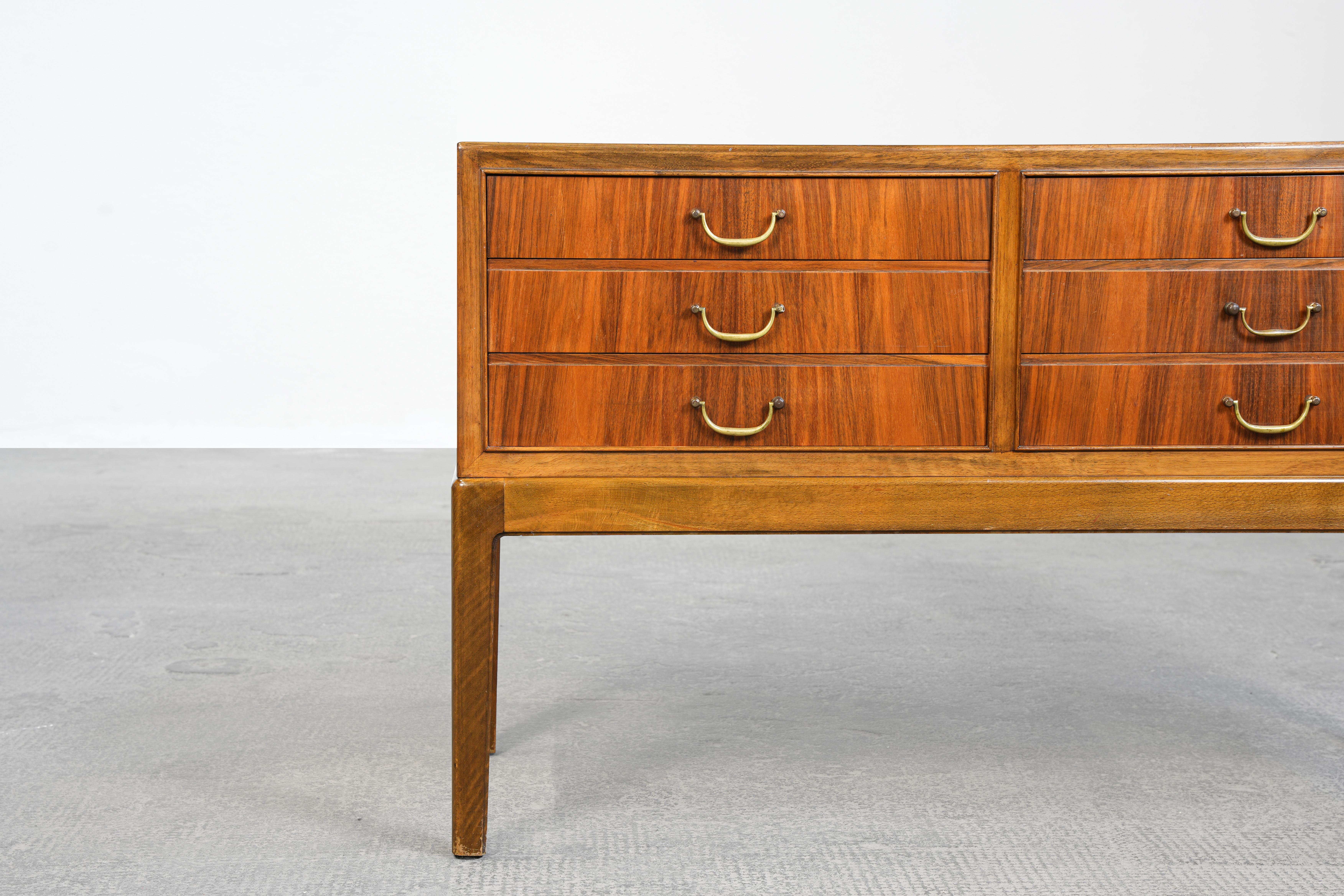 Brass Rare Commode in Walnut by Ole Wanscher Made in Denmark in the 1940s For Sale