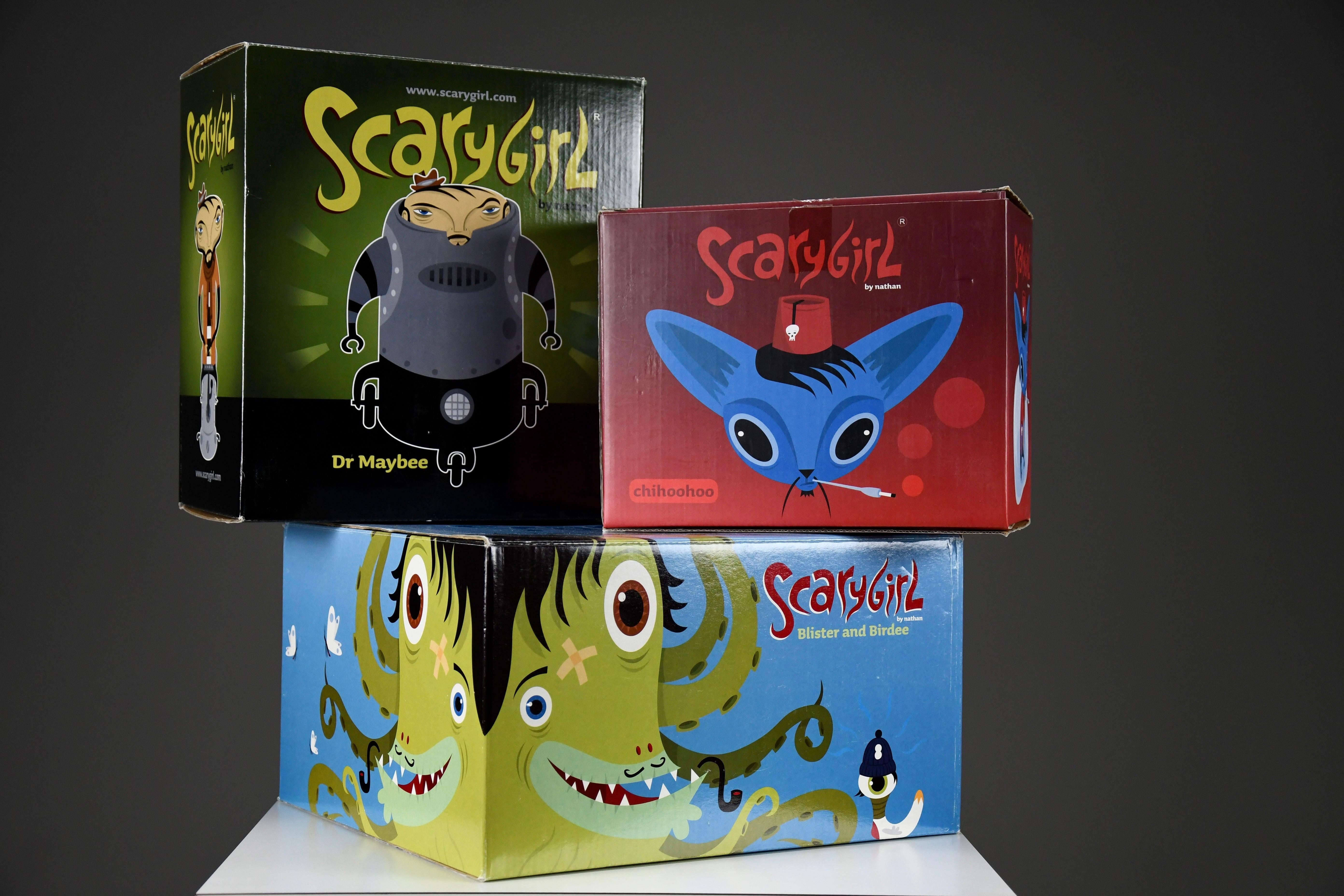 Australien Ensemble complet de jouets en vinyle Scarygirl de la première série de 2004 par Nathan Jurevicius en vente