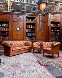 Rare Complete Cognac Leather Chesterfield Lounge Suite, Three-Piece Set