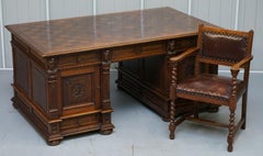 Rare Complete Dutch Oak Office Suite Library Bookcase Desk Chair Table Cupboard