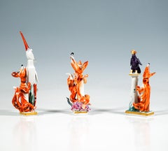 Rare Complete Meissen Set Of Three Fox Figurines After Aesop, Peter Strang, 1998