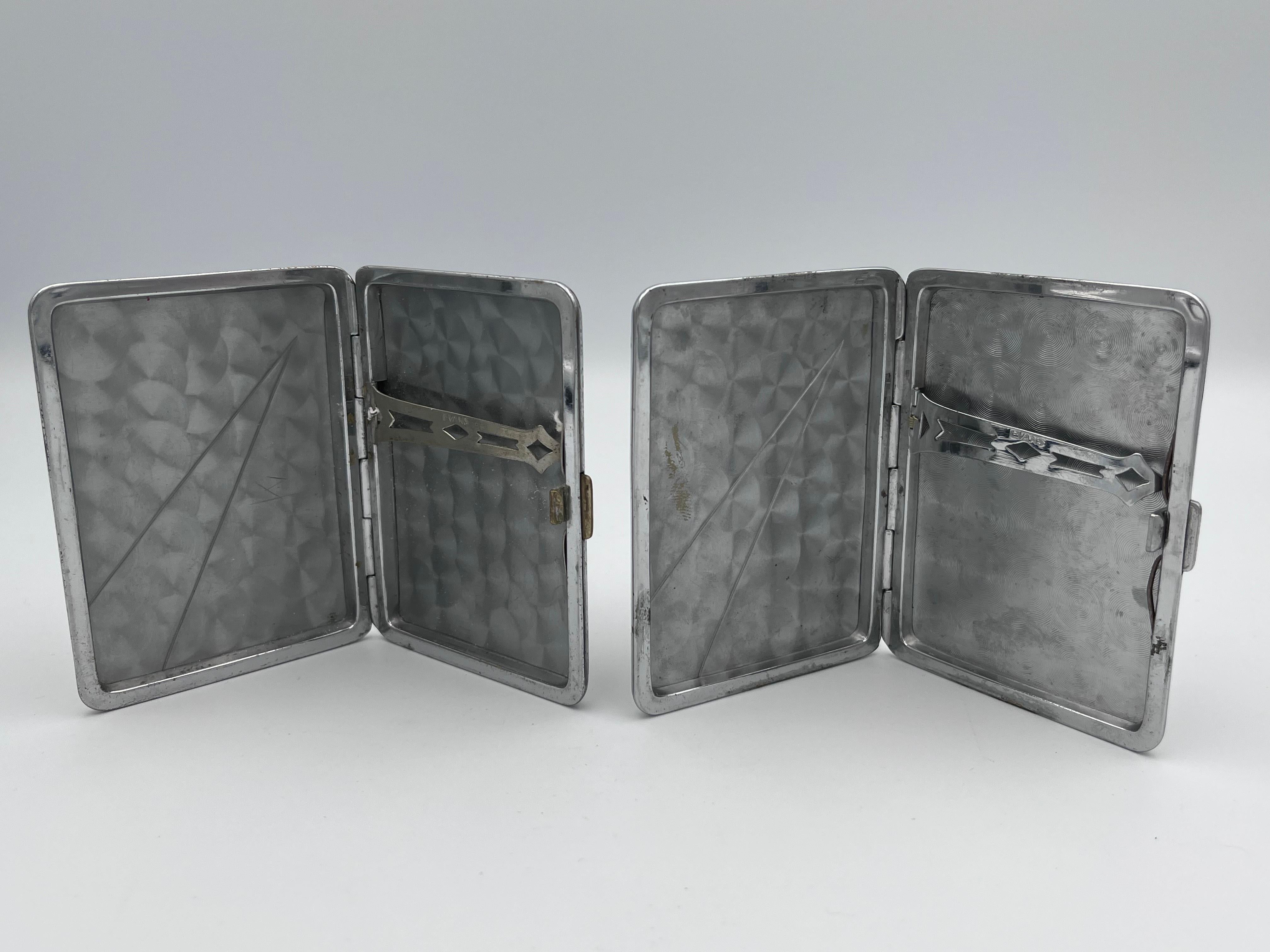 Rare Complimentary Pair of 1920s Art Deco Enamel Evan's Case Co. Cigarette Cases For Sale 4