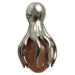 Rare pendentif octope en or 14 carats avec perles de bouleau